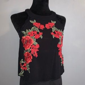 Black floral shirt